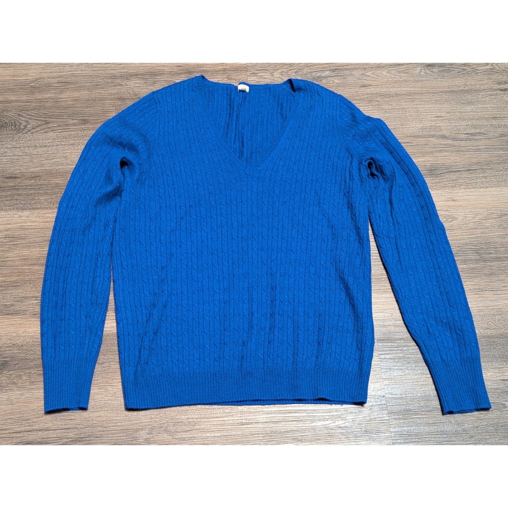 J Crew Royal Blue Cable Knit V Neck Sweater Mens Size Medium Wool/Cashmere Blend